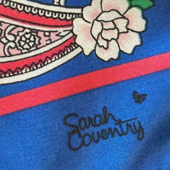 Vintage Sarah Coventry paisley w blue border made in Italy scarf 30” x 30” - Picture 8 of 9